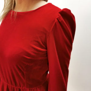 puf rukav crvene velvet haljine