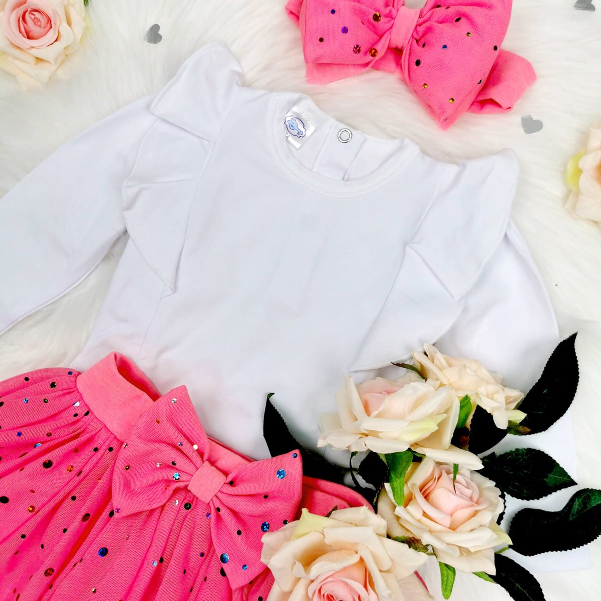 roza točkasta suknja s matching trakicom za djecu