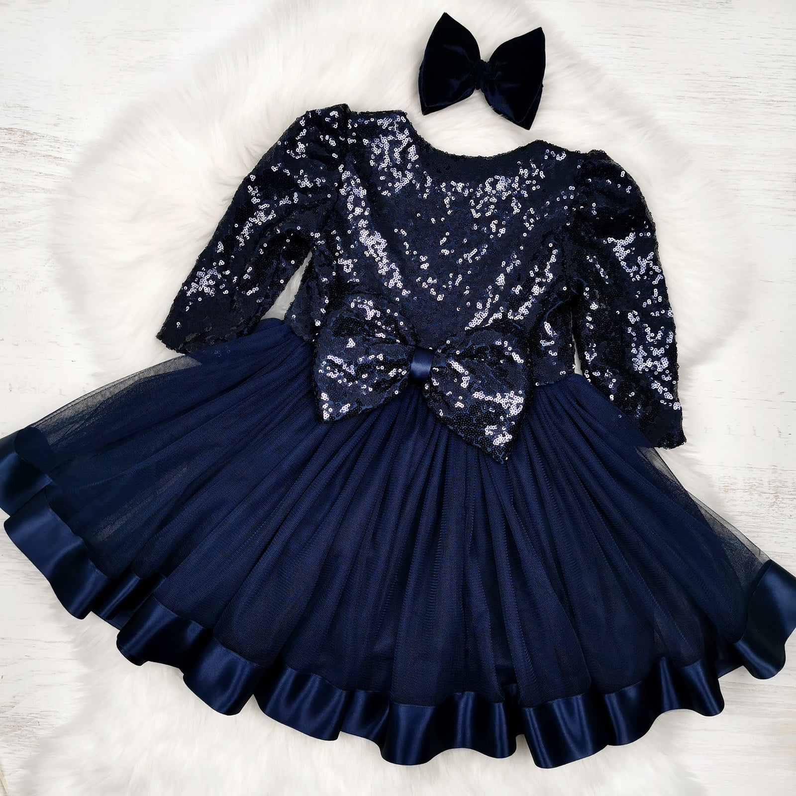 tamno plava haljina sa šljokicama za djevojčice
