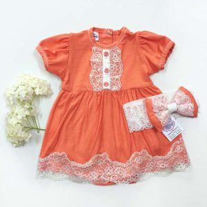 Komplet narančasta bodi haljina za bebe i trakica