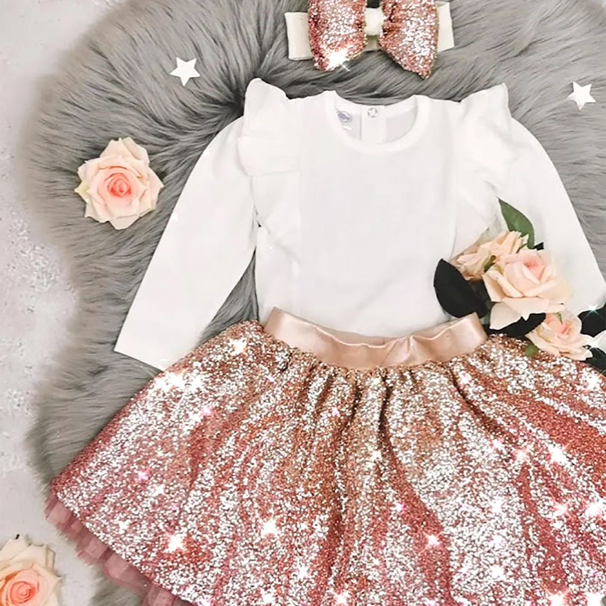rose gold šljokasta suknja s matching trakicom za kosu