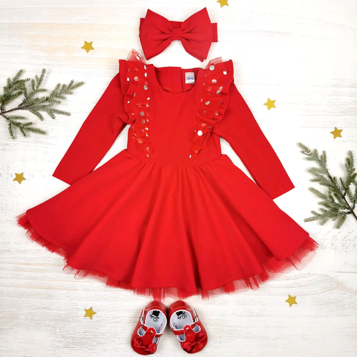 crvena božićna haljina za djevojčice s matching trakicom za kosu